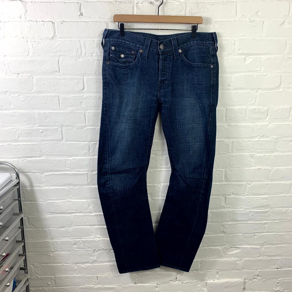 True Religion Men's Straight Leg Denim Jeans Regular Fit Mid Rise Blue Size 33